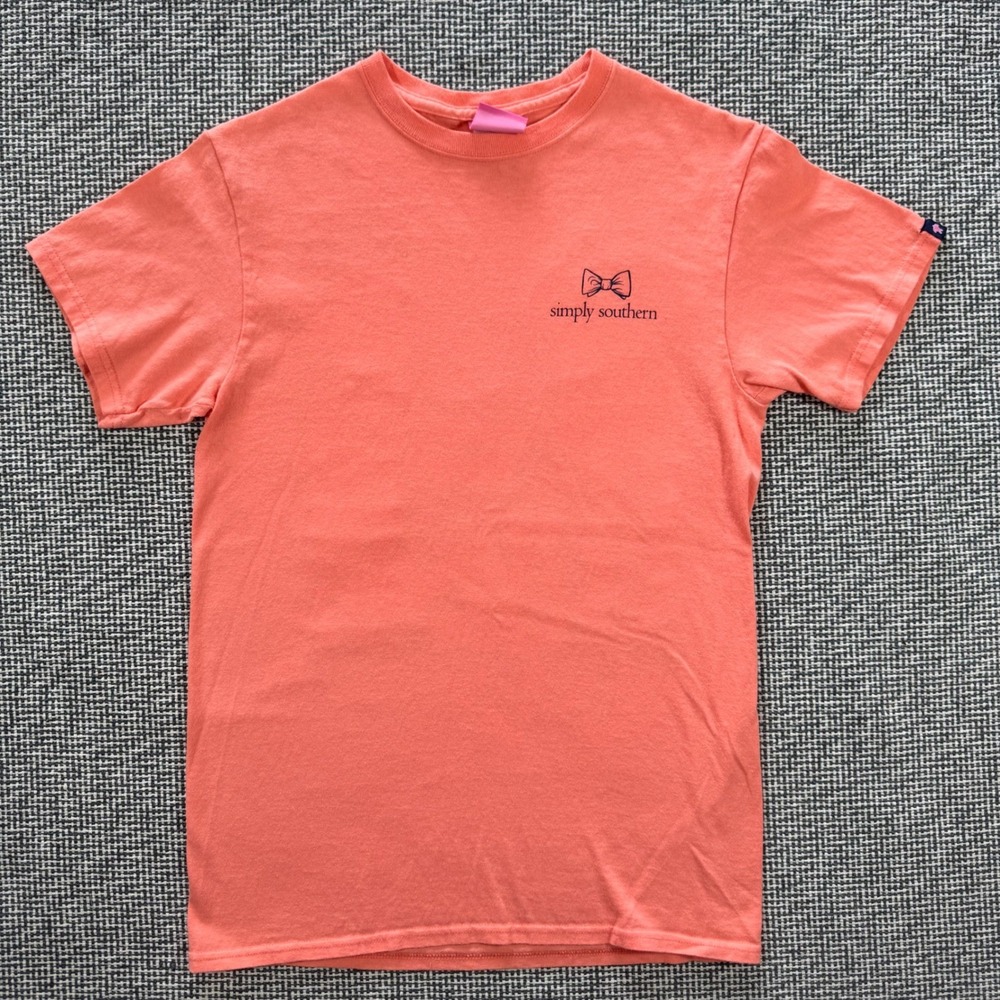 Simply Southern Womens Small Coral Pink Country Raised Graphic T-Shirt Cotton